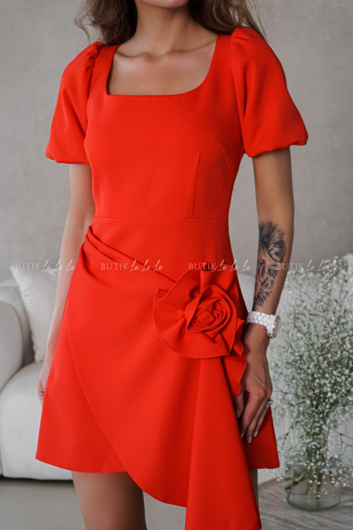 Sukienka mini z kwiatem czerwona Florida