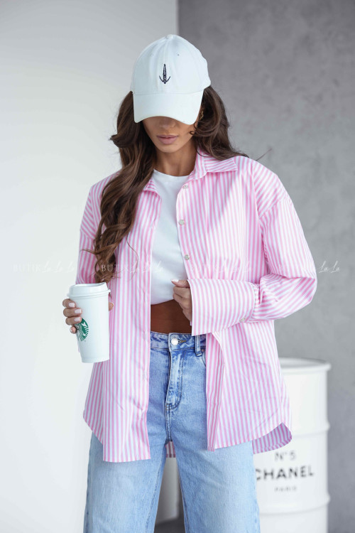 Koszula w biało-różowe paski Allora