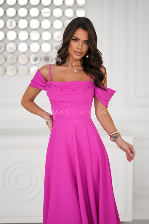 Sukienka midi z opadającymi ramionami fuksja Stephanie 4