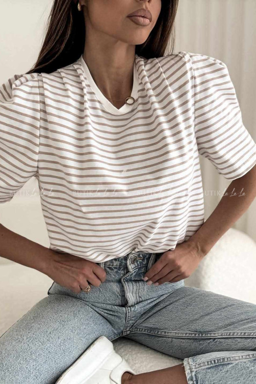 Koszulka biała w beżowe paski Betlle