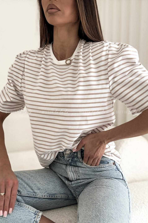 Koszulka biała w beżowe paski Betlle 1