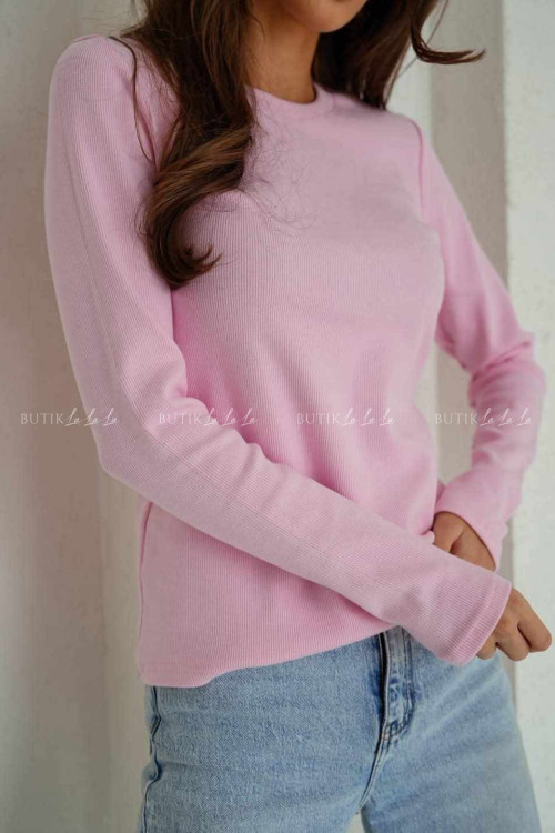 Bluzka bawełniana prążkowana różowa