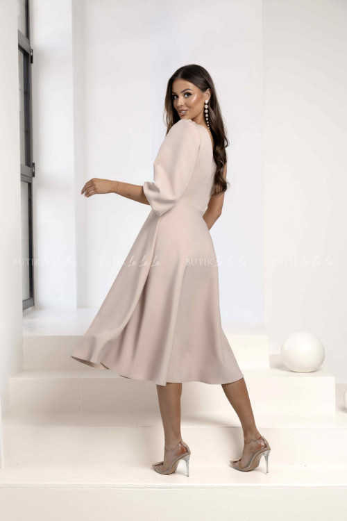 Sukienka midi z jednym rękawem beżowa Inga 1