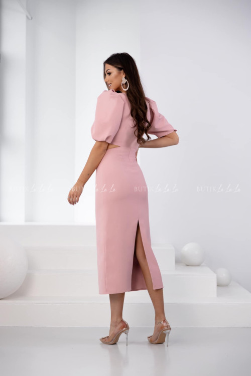 Sukienka midi z wycięciem pudrowa Pretta 1