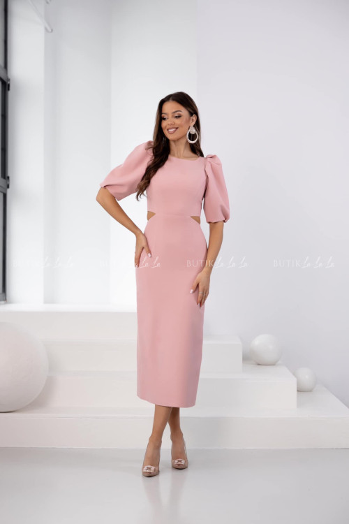 Sukienka midi z wycięciem pudrowa Pretta 2