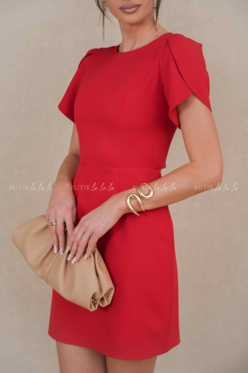 Sukienka mini z guzikami i ozdobną kokardką czerwona Mellone 2