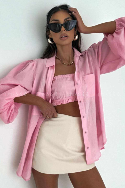 Komplet różowy koszula z topem 1
