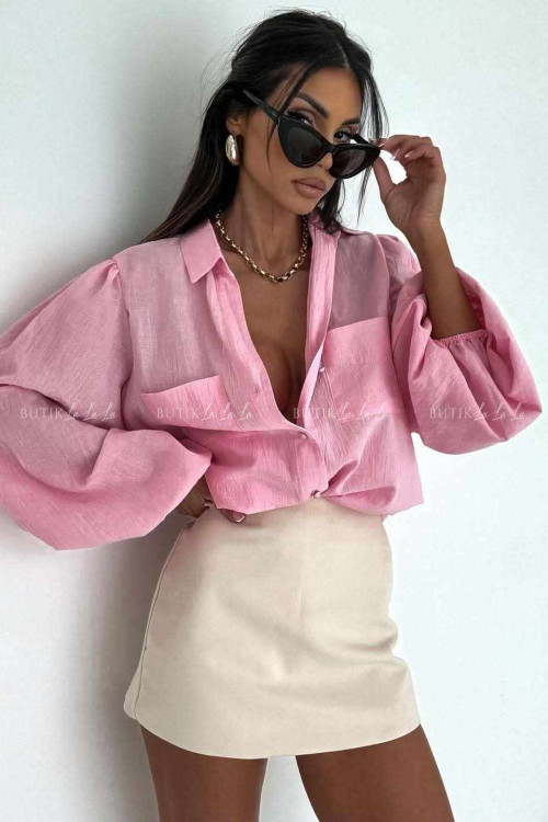 Komplet różowy koszula z topem 2
