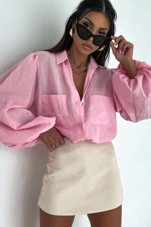 Komplet różowy koszula z topem 4