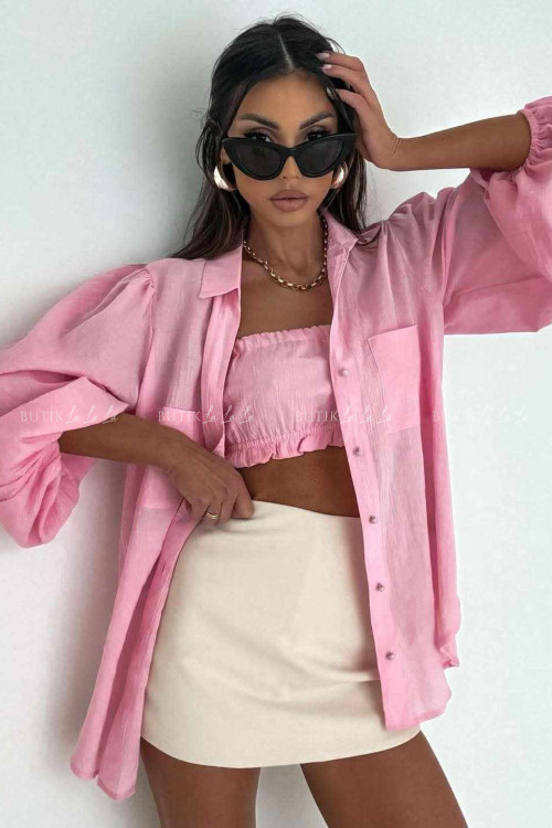 Komplet różowy koszula z topem 6