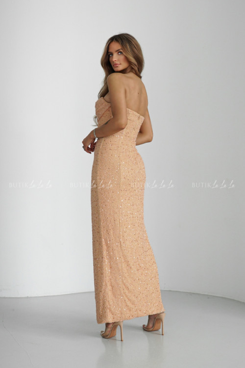 Sukienka maxi zdobiona koralikami brzoskwiniowa Chicago 6