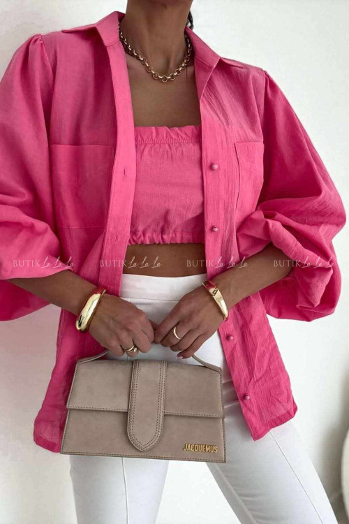 Komplet różowa koszula z topem