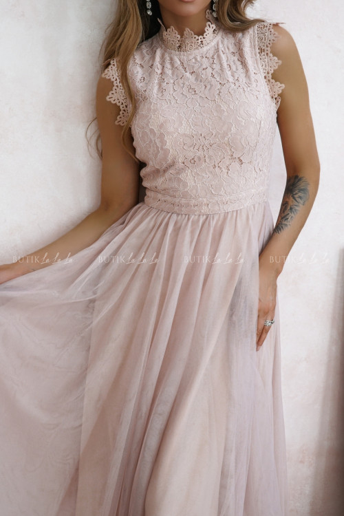 Sukienka z koronkową górą i tiulowym dołem midi nude Tiffi