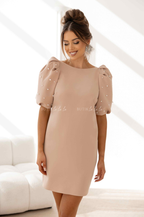 Sukienka mini z perełkami beżowa Masha