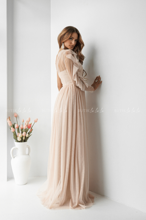 Sukienka tiulowa beżowa Perlas PREMIUM 2