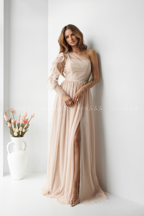 Sukienka tiulowa beżowa Perlas PREMIUM 4