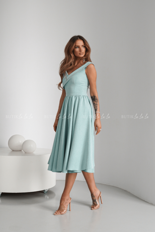 Sukienka pistacjowa Lesandra PREMIUM 1