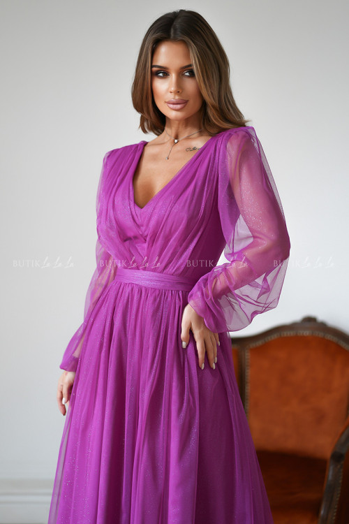 sukienka fuksja midi z połyskującą siateczką Vanessa 5