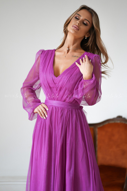 sukienka fuksja midi z połyskującą siateczką Vanessa 6