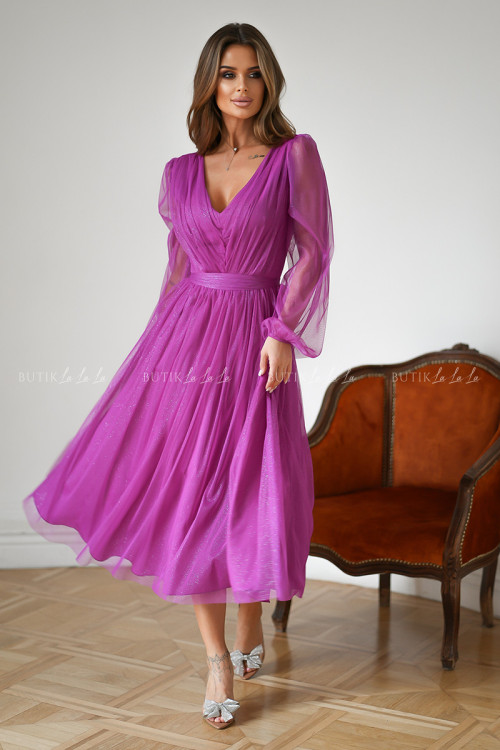 sukienka fuksja midi z połyskującą siateczką Vanessa 7