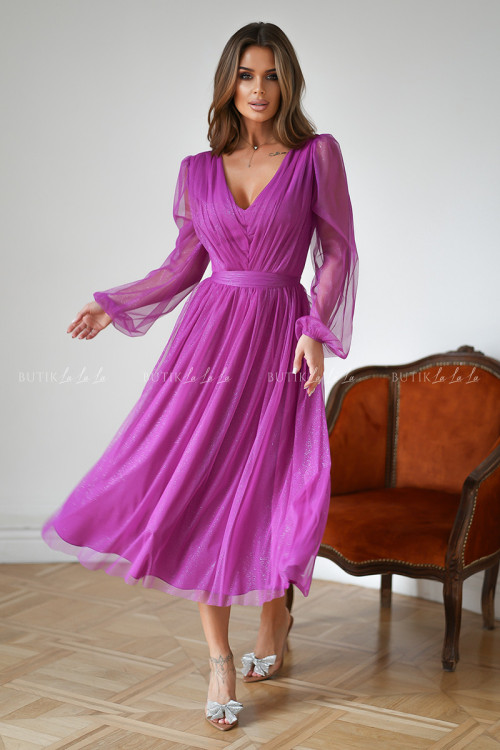 sukienka fuksja midi z połyskującą siateczką Vanessa 8