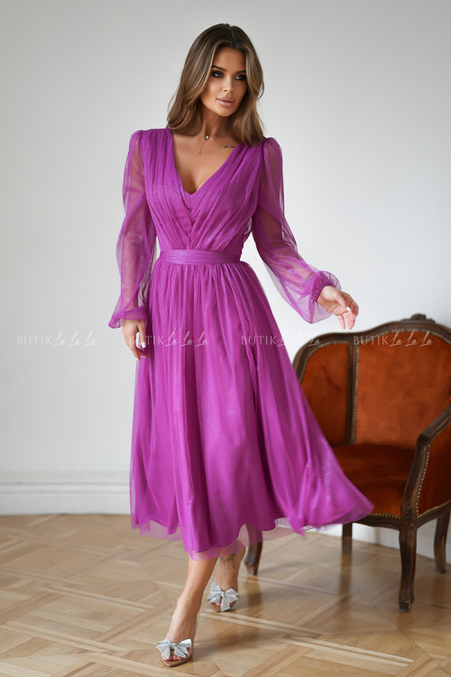 sukienka fuksja midi z połyskującą siateczką Vanessa 9