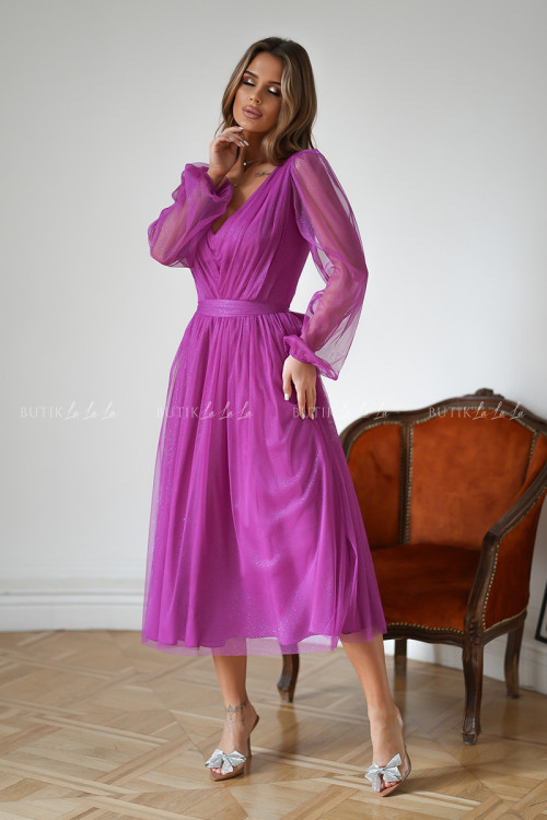 sukienka fuksja midi z połyskującą siateczką Vanessa 10