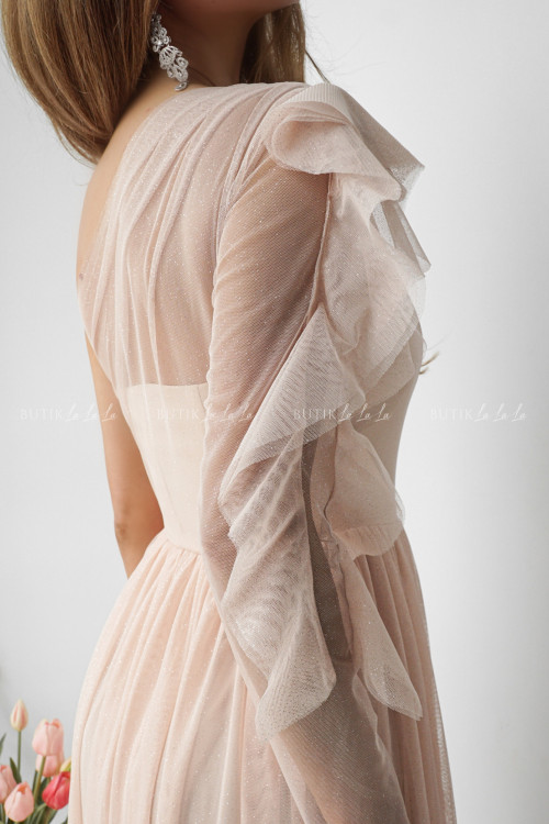 Sukienka tiulowa beżowa Perlas PREMIUM 5