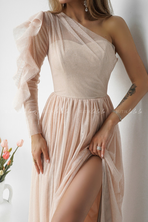 Sukienka tiulowa beżowa Perlas PREMIUM