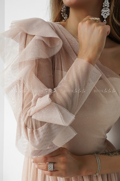 Sukienka tiulowa beżowa Perlas PREMIUM 11