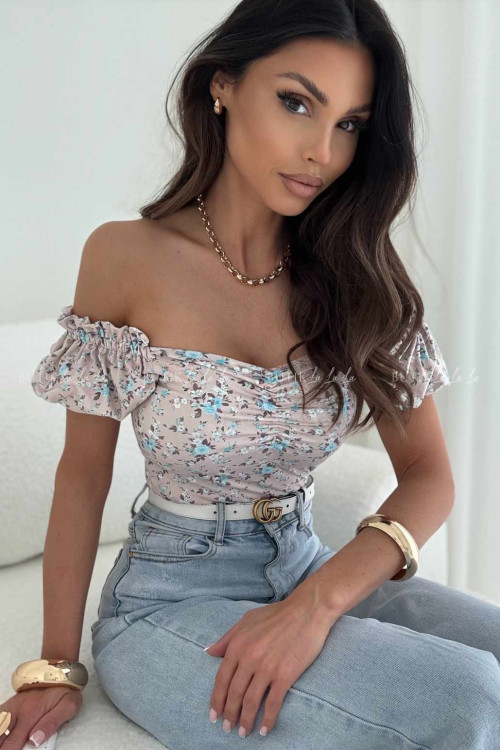 Bluzka beżowa w kwiatowy print Merlie 1