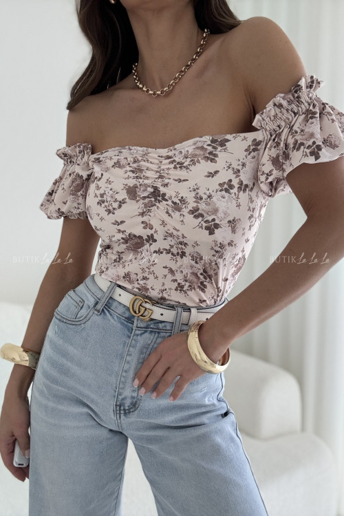 Bluzka beżowa w kwiatowy print Merlie