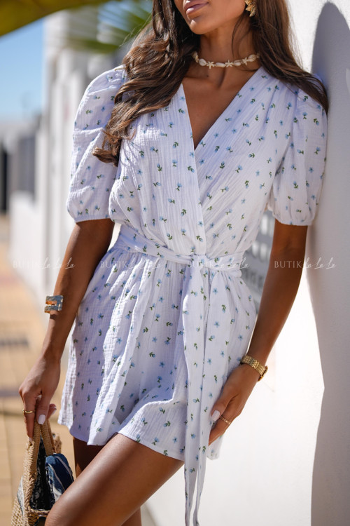 Kombinezon muślinowy biały w kwiatowy print Blancha