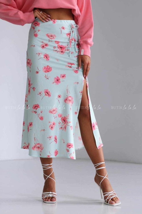 Spódnica błękitna w kwiatowy print Berenika
