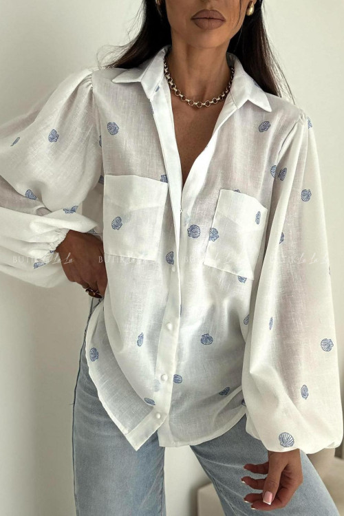 Koszula biała w niebieski print Meggie 2
