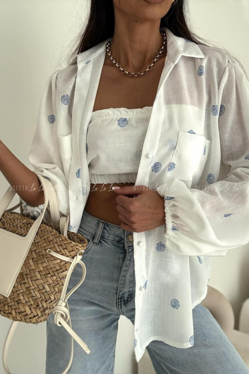 Koszula biała w niebieski print Meggie 9