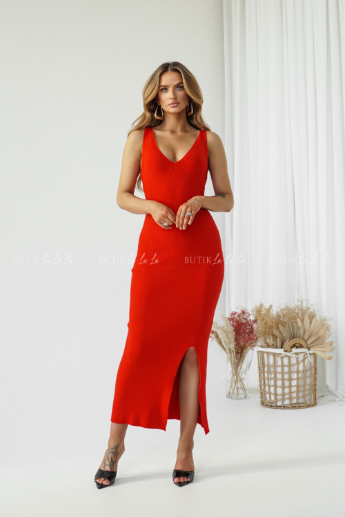 Sukienka prążkowana czerwona Driss 2