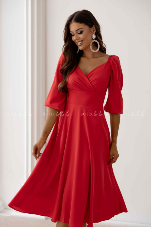 sukienka czerwono koralowa midi Naomar 1