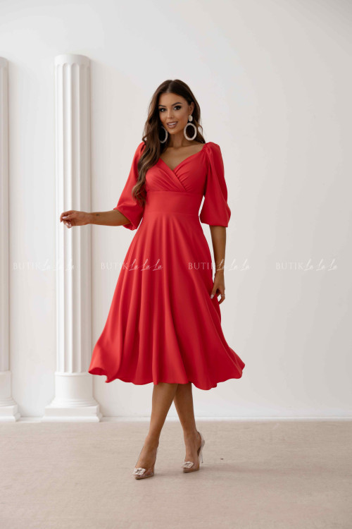 sukienka czerwono koralowa midi Naomar