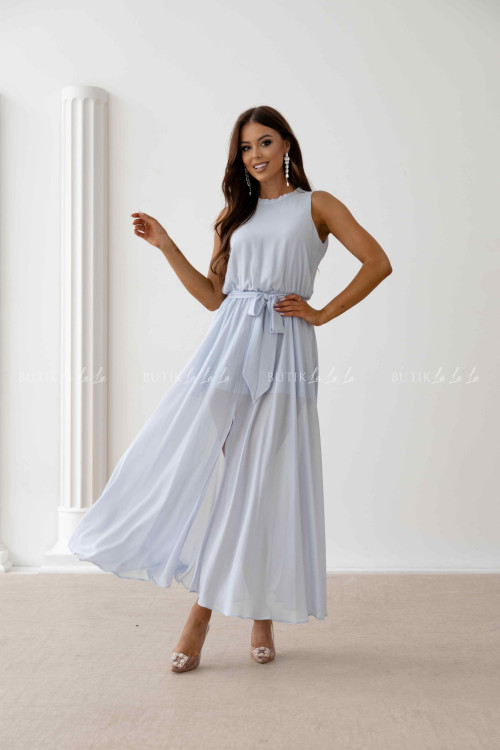 Sukienka maxi szaro-błękitna Gracya