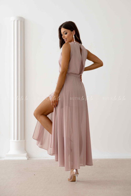 Sukienka maxi kawowo-pudrowa Gracya 1