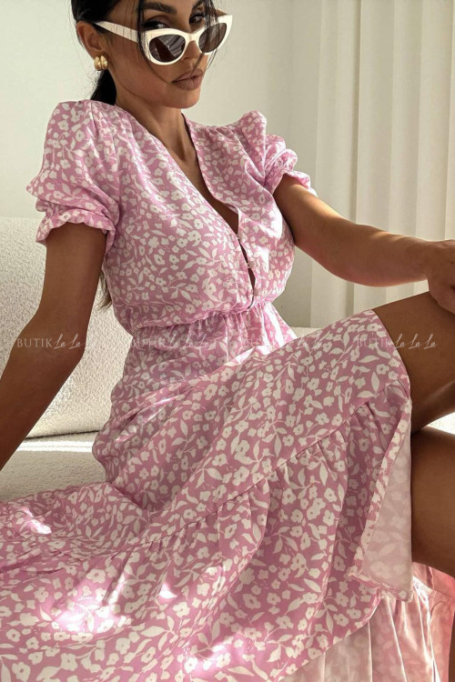 Sukienka różowa w kwiatowy print Slorea 7