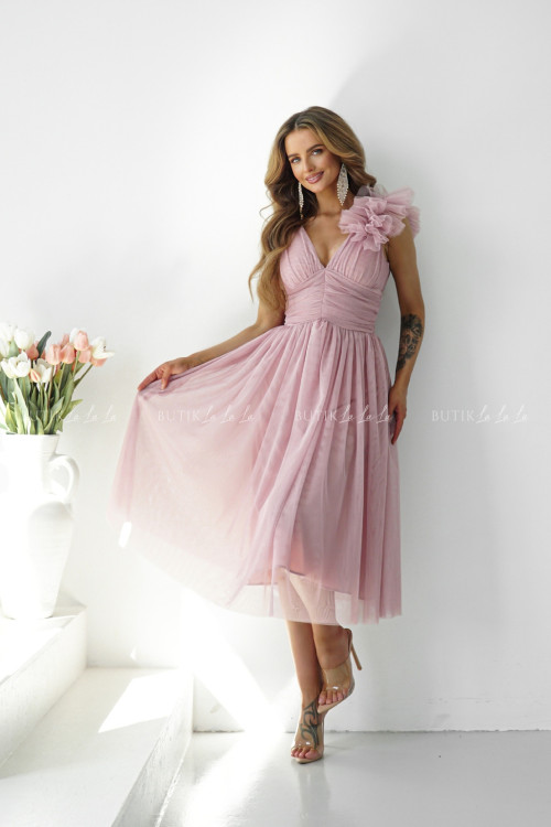 Sukienka midi tiulowa pudrowa Olivia 5
