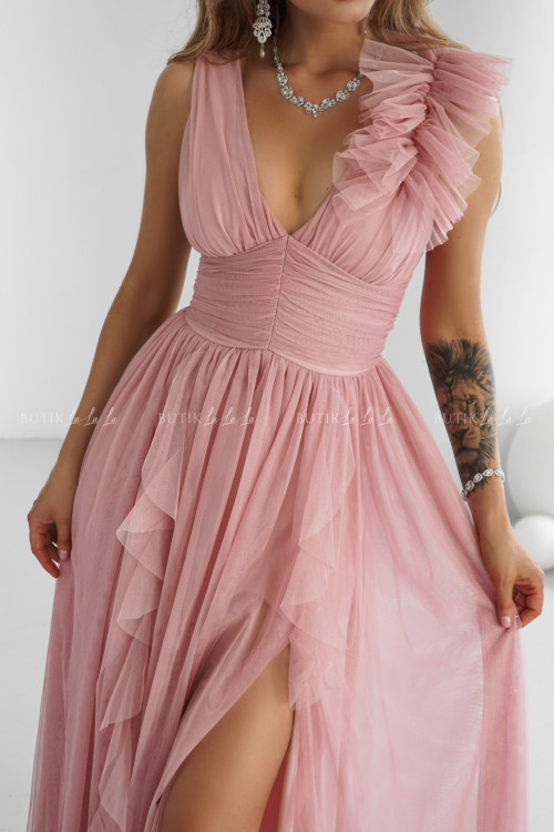 Sukienka maxi tiulowa pudrowa Noelia