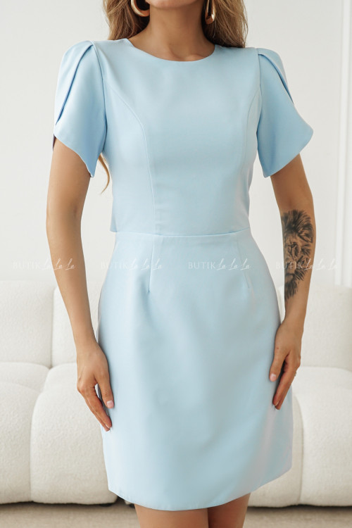 Sukienka mini z guzikami i ozdobną kokardką błękitna Mellone