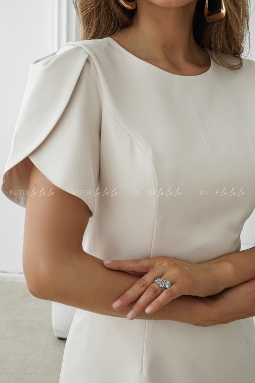 Sukienka mini z guzikami i ozdobną kokardką jasno beżowa Mellone 5