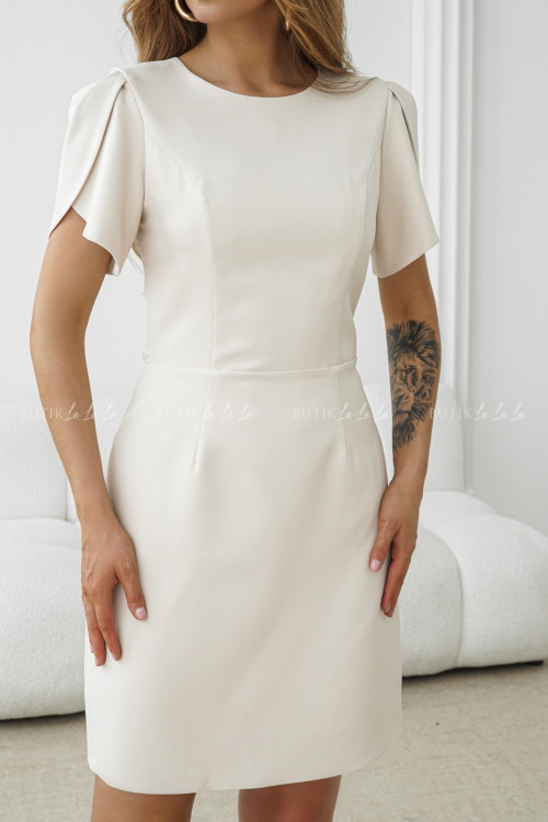 Sukienka mini z guzikami i ozdobną kokardką jasno beżowa Mellone 1