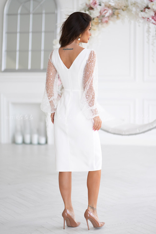 Sukienka midi z cekinowymi rękawami biała Moris 8