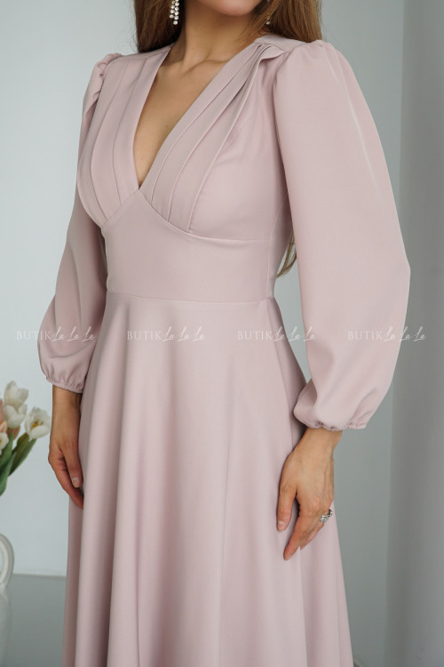 Sukienka midi kawowo pudrowa Seda