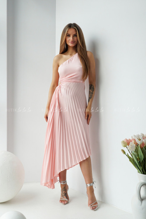 Sukienka plisowana z wycięciem pudrowa Albertyna 4